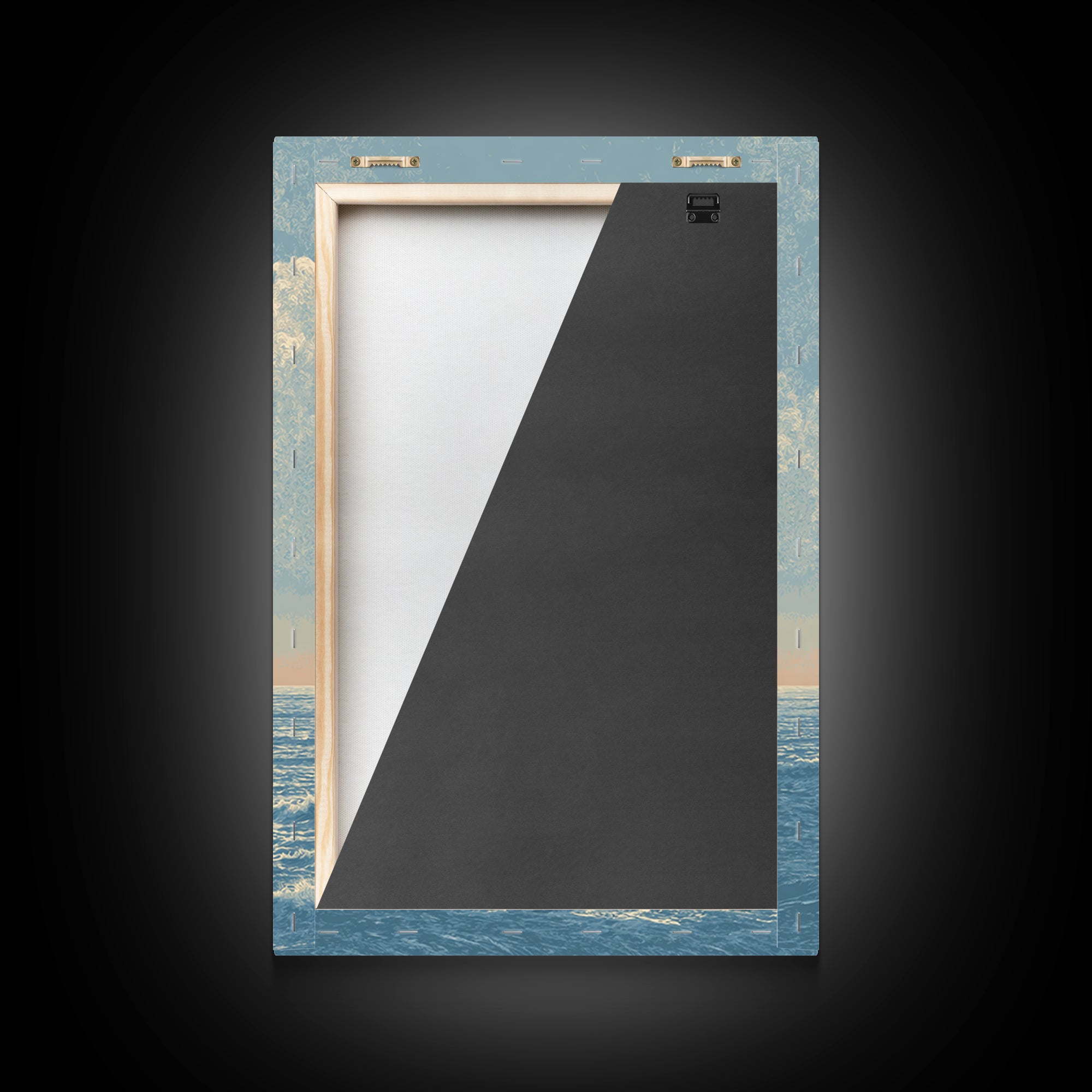 Quiet Moon over a Calm Ocean Horizon Framed Canvas Print, Above Bed Art, Digital Art, Bedroom Decor, Fine Art, Serenity, ABA-2x3-59