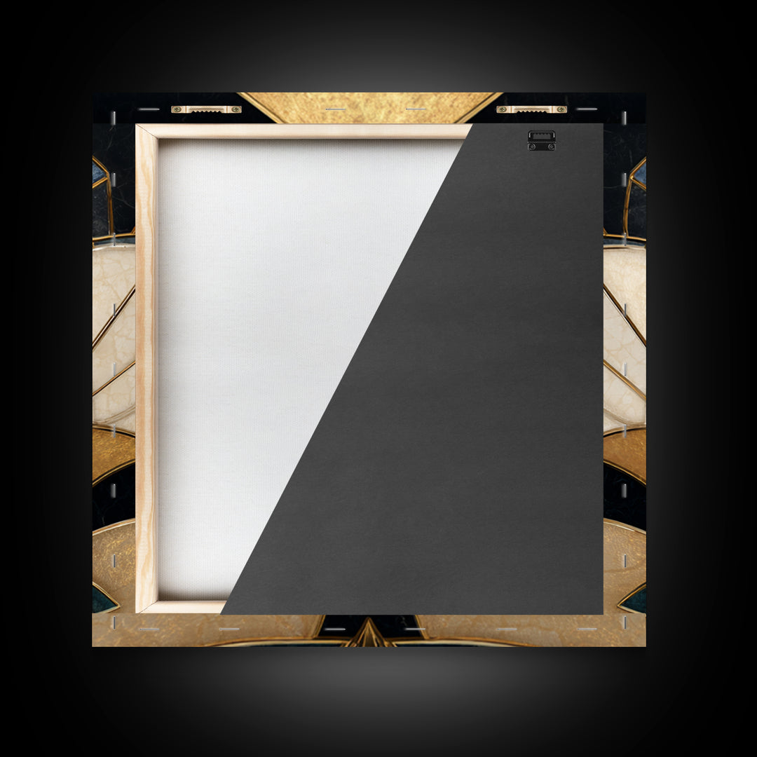 Geometric Lotus Flower Framed Canvas Print, Art Deco Art, Art, Living Room Decor, Oil Painting, Glamour, Art Nouveau, ADA-1x1-12