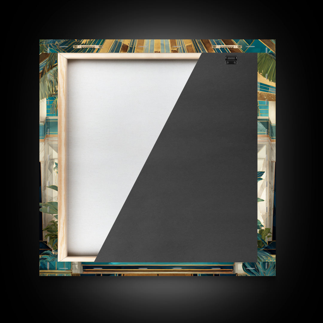 Tropical Hotel Facade Framed Canvas Print, Art Deco Art, Room Decor, Living Room Decor, Fine Art, Glamour, Digital Art, ADA-1x1-40