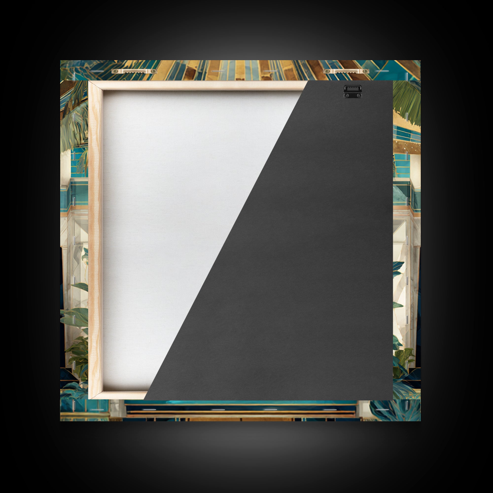 Tropical Hotel Facade Framed Canvas Print, Art Deco Art, Room Decor, Living Room Decor, Fine Art, Glamour, Digital Art, ADA-1x1-40