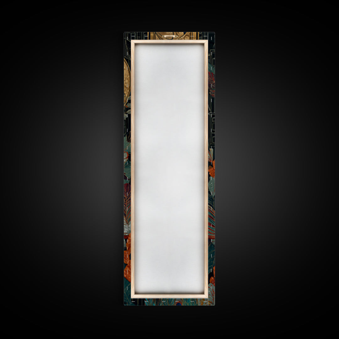 Emerald Peacock Feather Pattern Framed Canvas Print, Art Deco Art, Art Prints, Living Room Decor, Glamour, Apartment Decor, ADA-1x3-36