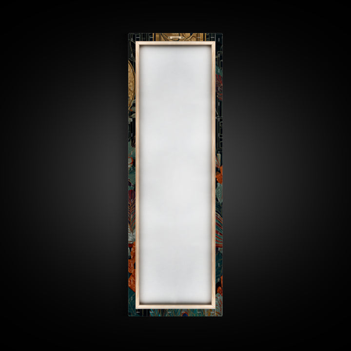 Emerald Peacock Feather Pattern Framed Canvas Print, Art Deco Art, Art Prints, Living Room Decor, Glamour, Apartment Decor, ADA-1x3-36
