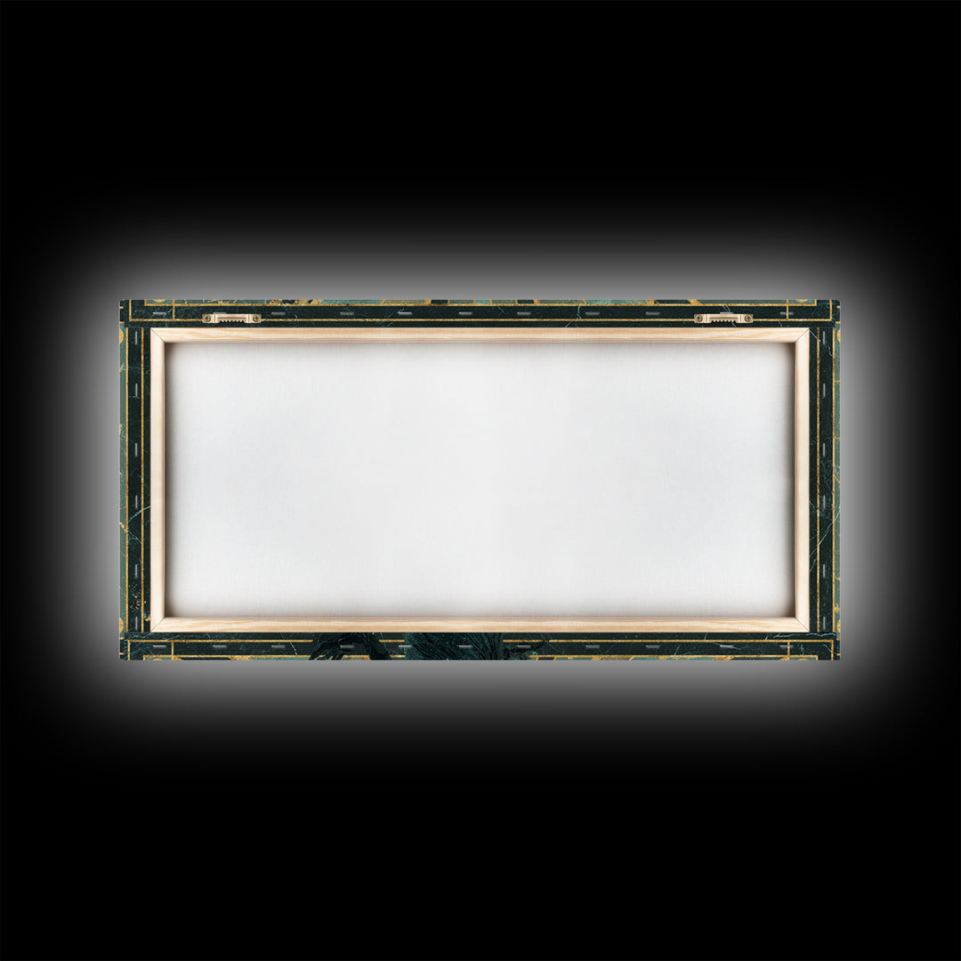 Moonlit Jazz Singer Framed by Gold Lines Framed Canvas Print, Art Deco Art, Digital Art, Living Room Decor, Fine Art, Glamour, ADA-2x1-43