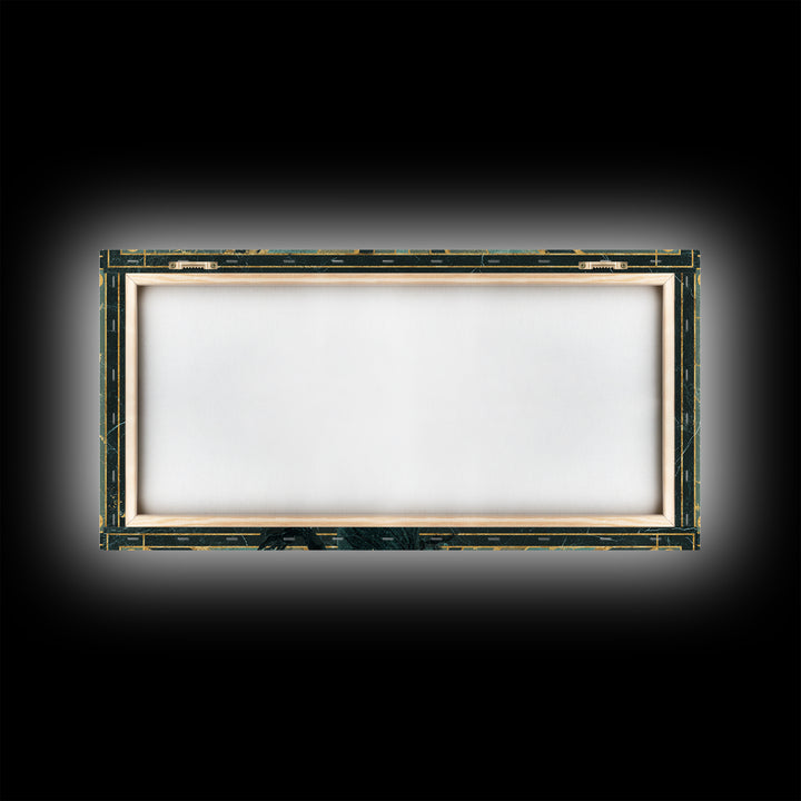 Moonlit Jazz Singer Framed by Gold Lines Framed Canvas Print, Art Deco Art, Digital Art, Living Room Decor, Fine Art, Glamour, ADA-2x1-43