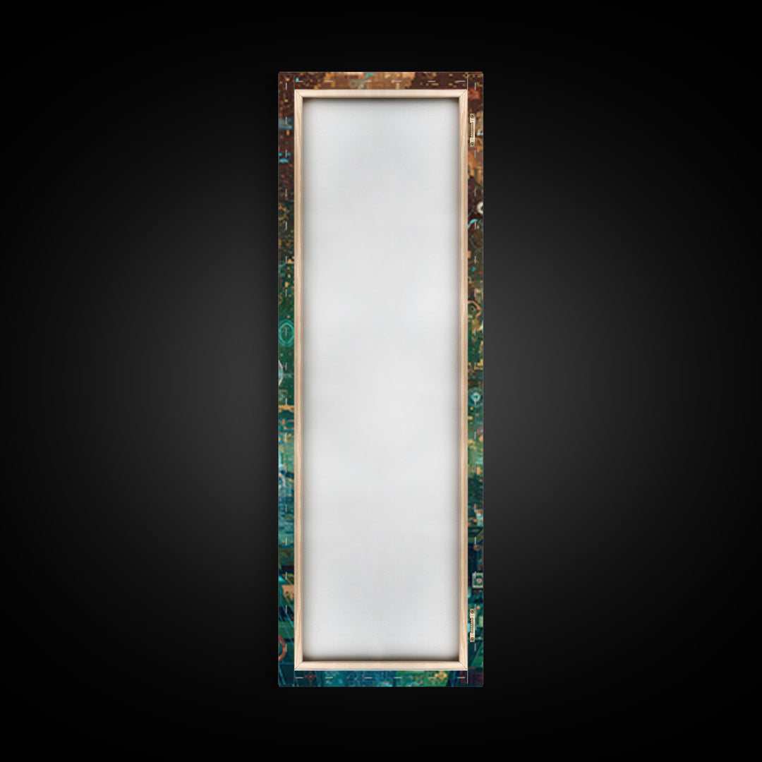 Futuristic Teal Gold Circuit City Wall Art, Afrofuturism Decor, Abstract African Art Print, Modern Canvas Office Decor Gift