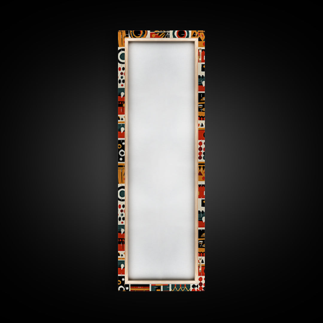 Orange Black African Symbols Wall Art, Tribal Mask Inspired Geometric Pattern, Afrocentric Canvas Print, Bold Home Decor
