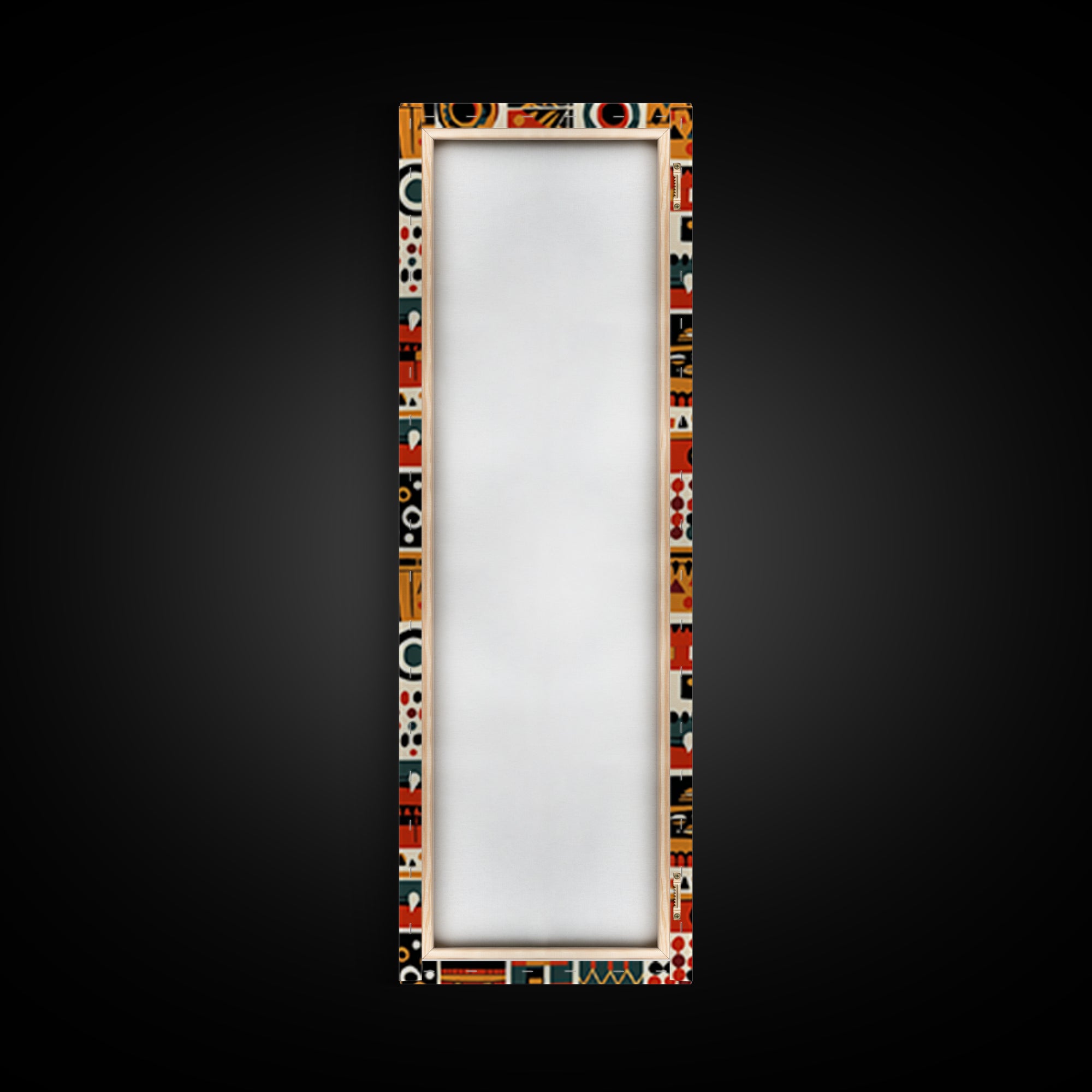 Orange Black African Symbols Wall Art, Tribal Mask Inspired Geometric Pattern, Afrocentric Canvas Print, Bold Home Decor