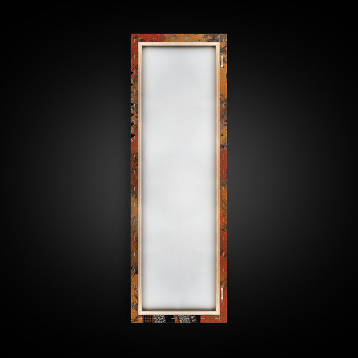Textured African Totem Horse Framed Canvas Print, Tribal Mask Wall Art, Orange Black Decor, Cultural Statement Artwork Gift