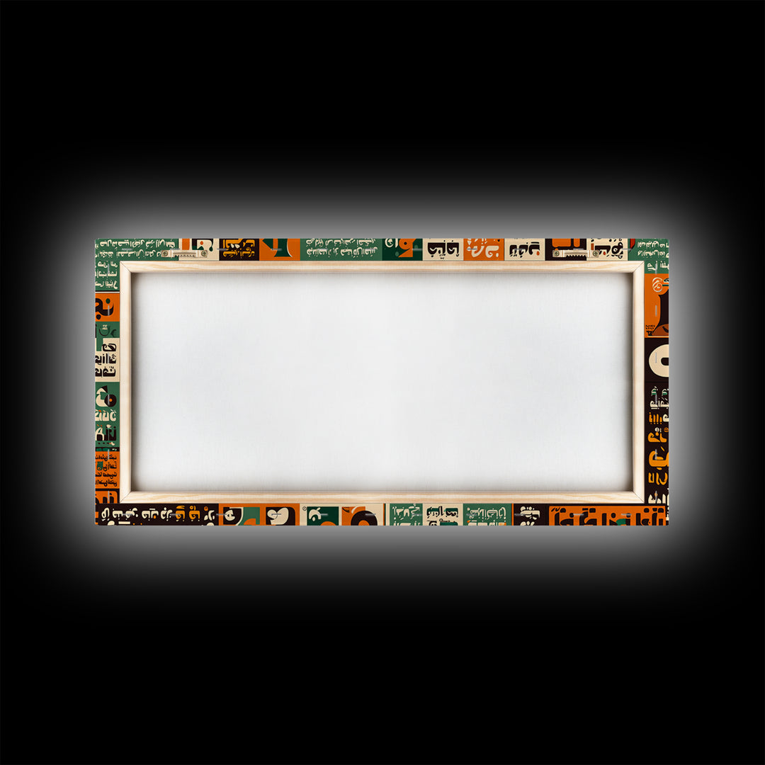 Orange Green Arabic Calligraphy Mosaic Wall Art, Afrocentric Abstract Poster, Cultural Home Decor, Modern Ethnic Canvas Print