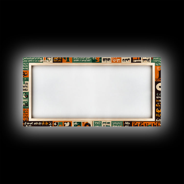 Orange Green Arabic Calligraphy Mosaic Wall Art, Afrocentric Abstract Poster, Cultural Home Decor, Modern Ethnic Canvas Print