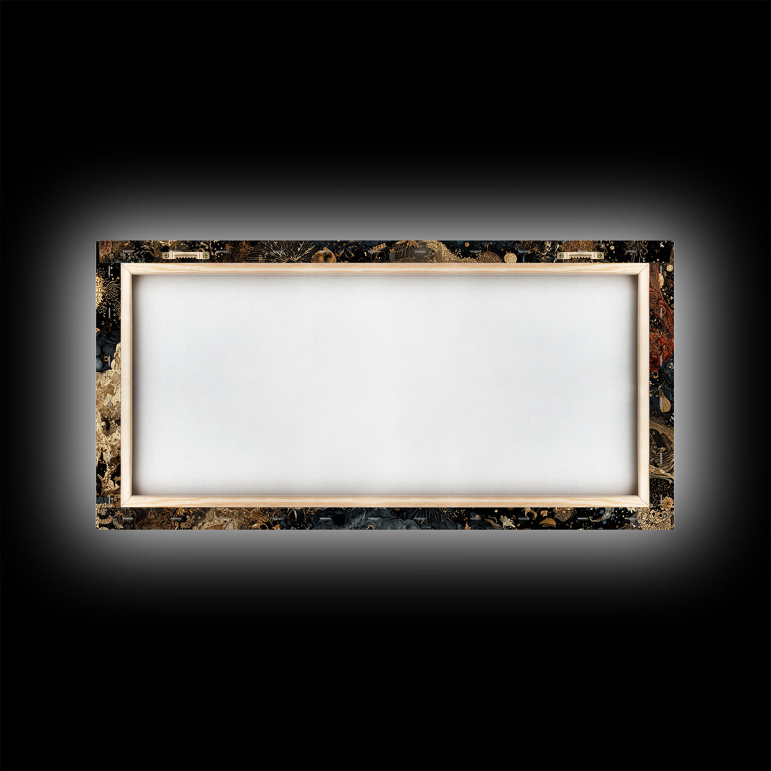 Black Gold Cosmic Eye Framed Canvas Print, Luxury Abstract Wall Decor, Mystical Space Art For Modern Living Room Home Decor