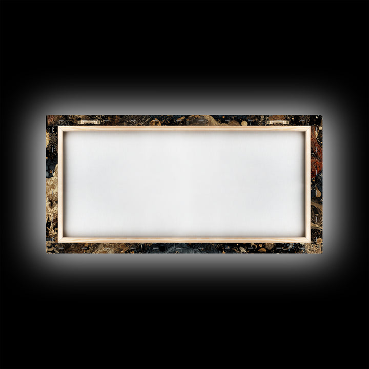 Black Gold Cosmic Eye Framed Canvas Print, Luxury Abstract Wall Decor, Mystical Space Art For Modern Living Room Home Decor