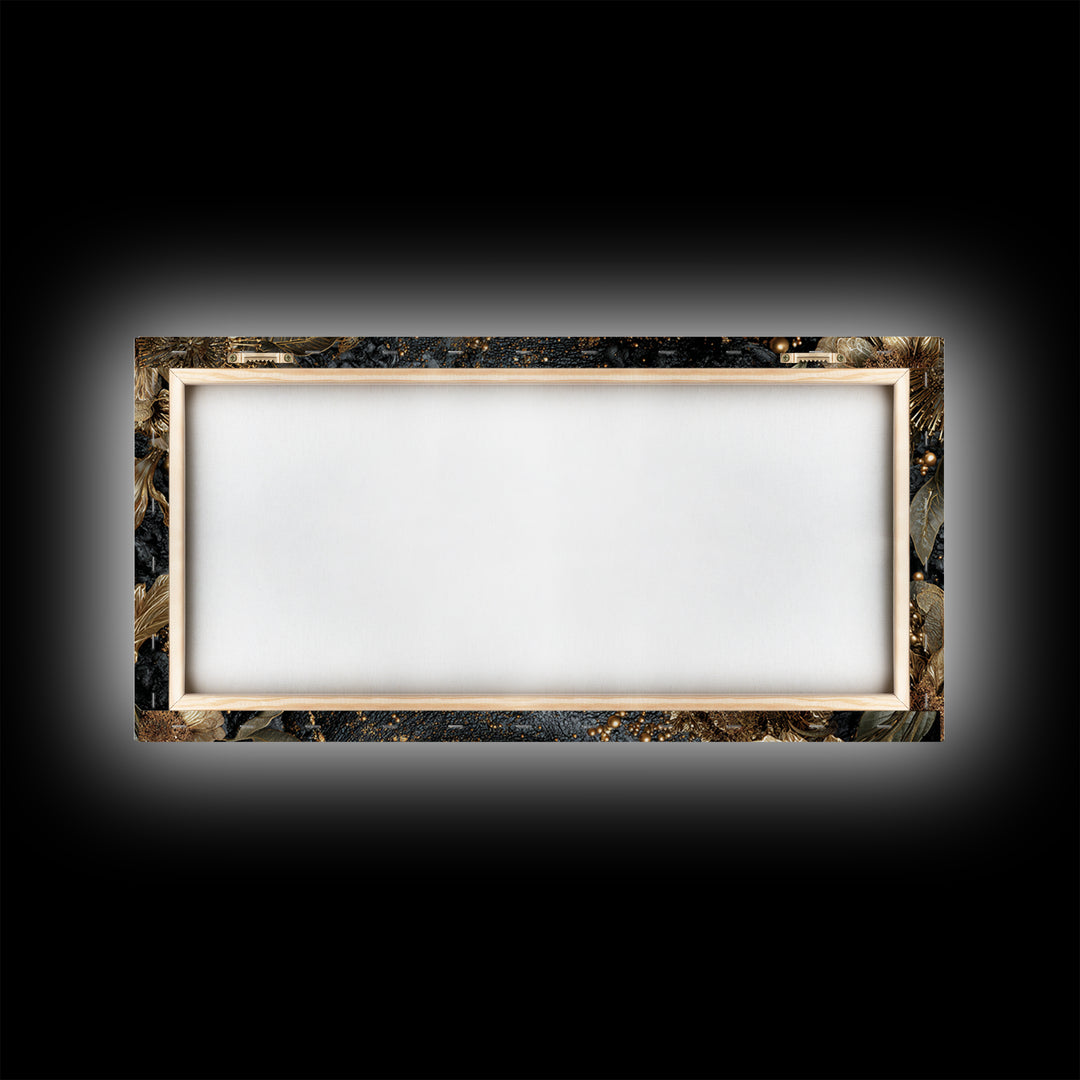 Golden Floral Mystic Eye Canvas Print, Black And Gold Abstract Wall Art, Luxury Feminine Decor For Stylish Living Room Gift