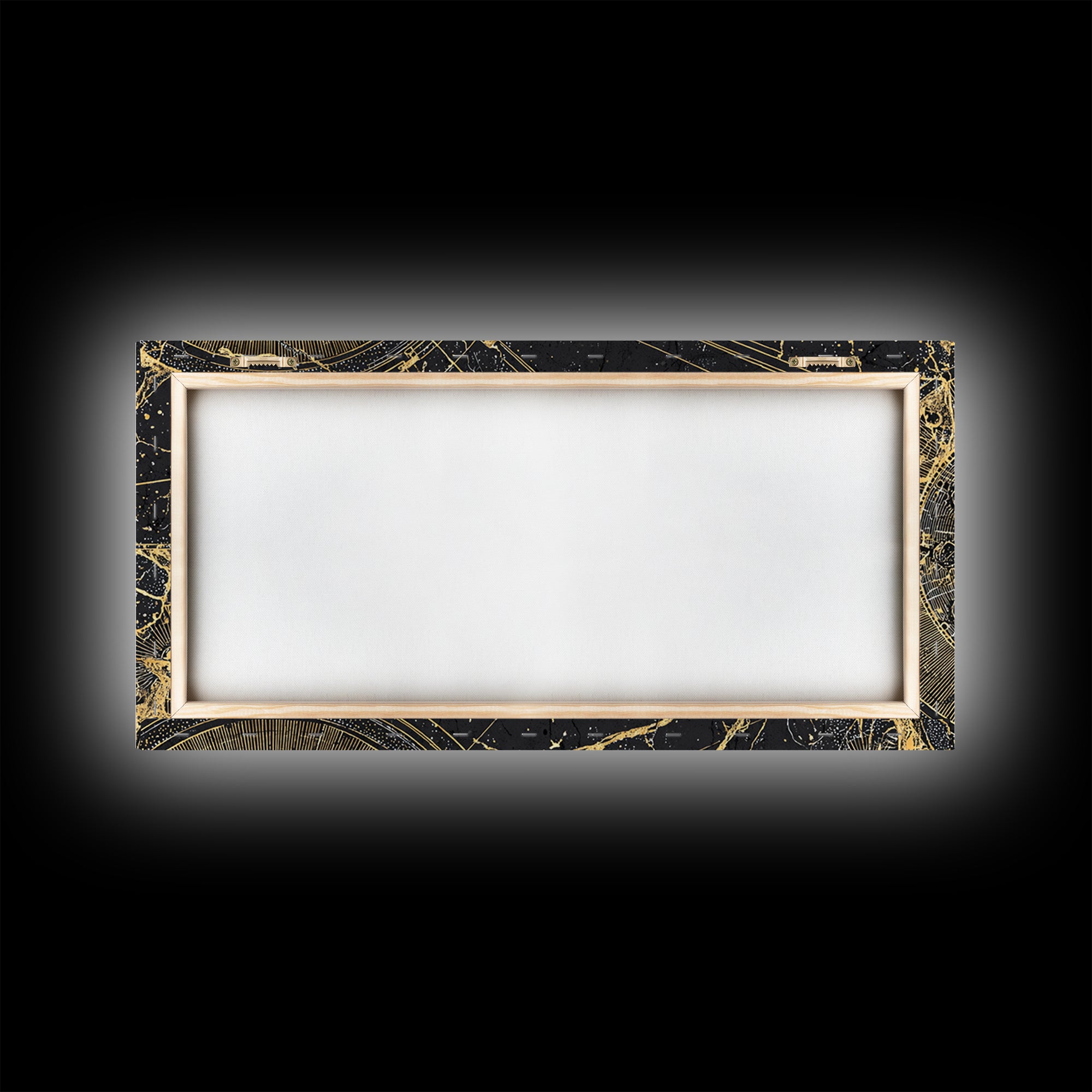 Golden Cosmic Web And Solar Orbit Framed Canvas Print, Abstract Wall Art, Black And Gold Decor, Mystical Astronomy Artwork