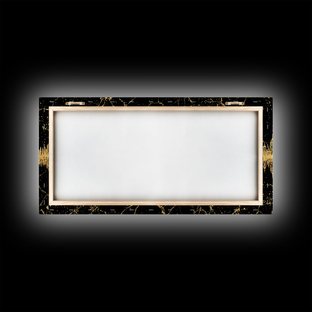 Golden Temple Skyline Reflection Framed Canvas Print, African Inspired Black And Gold Wall Decor, Luxury Statement Art Gift