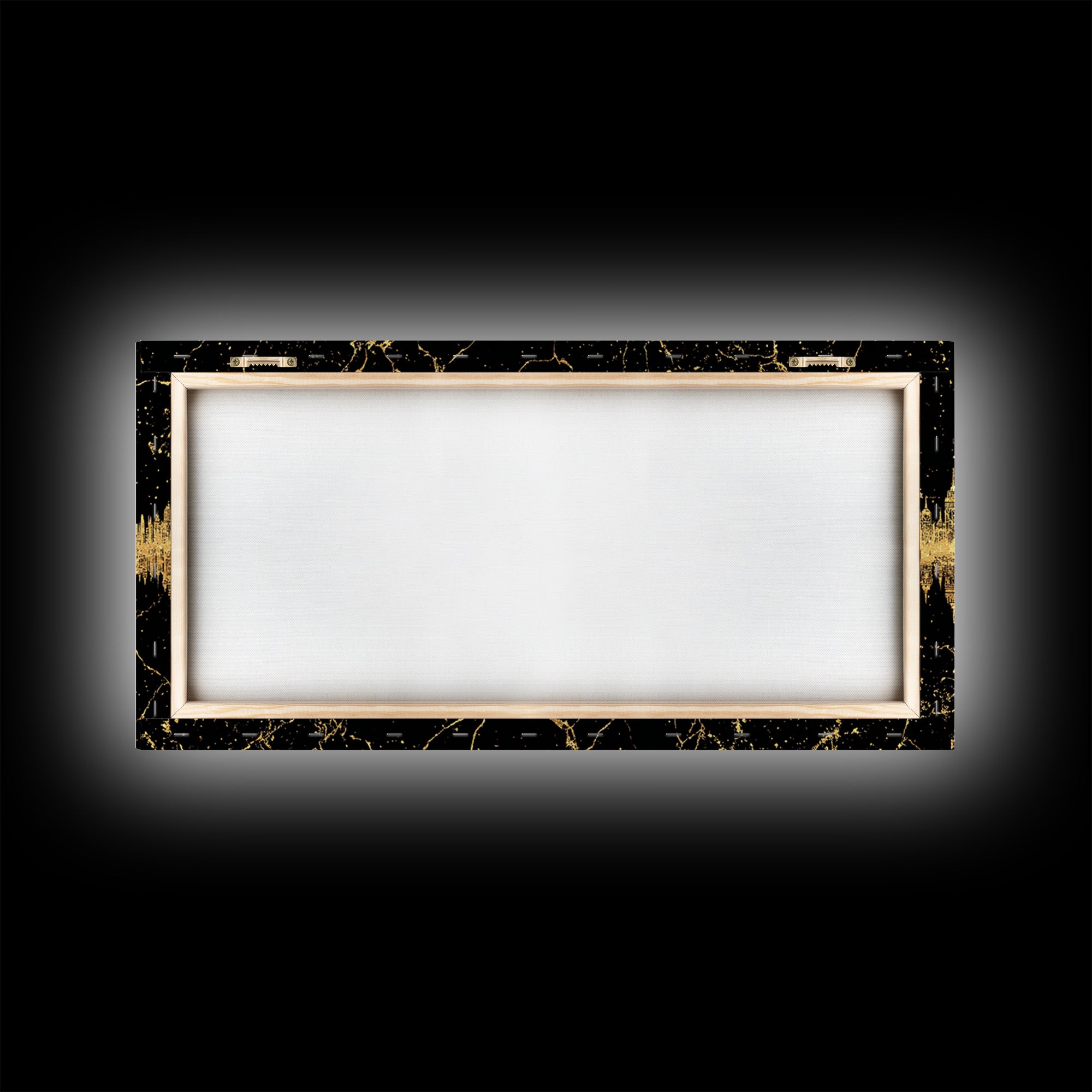 Golden Temple Skyline Reflection Framed Canvas Print, African Inspired Black And Gold Wall Decor, Luxury Statement Art Gift