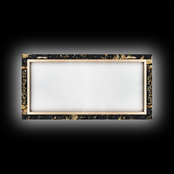 Gold Egyptian Hieroglyph Panel Wall Art, African Culture Art Print, Ancient African Decor, Black And Gold Statement Canvas