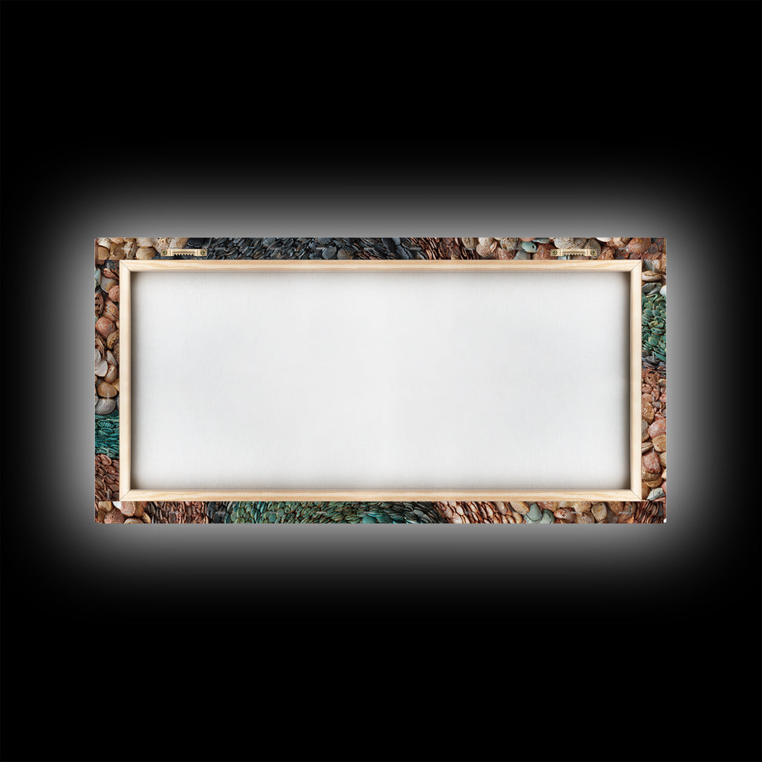 Teal Earth Shell Landscape Wall Art, Textured African Abstract, Boho Wall Decor, Nature Inspired Home Decor Framed Canvas Print