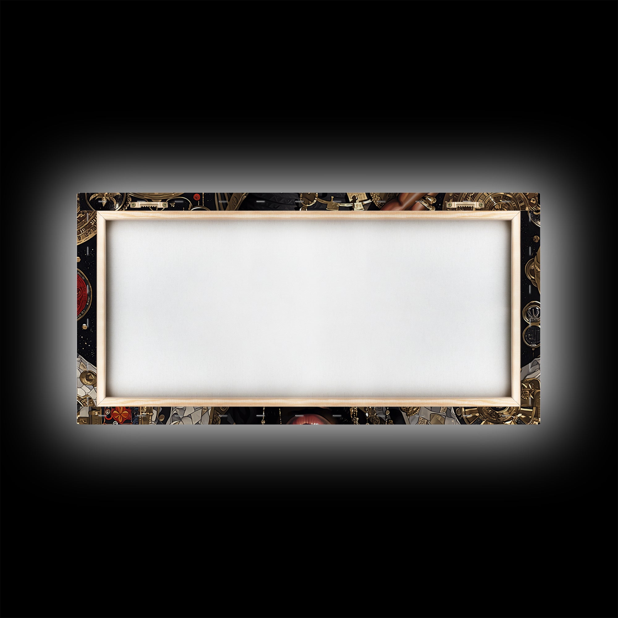 Afrofuturist Golden Mask Portrait Framed Canvas Print, African Wall Art, Black Culture Art, Luxury Afrocentric Home Decor