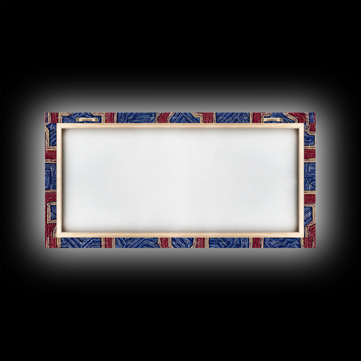 Red Blue Kuba Geometric Textile Pattern Wall Art, African Fabric Print, Tribal Decor, Modern African Art For Living Room