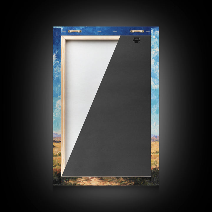 Lone Baobab Desert Path Framed Canvas Print, African Landscape, Blue Sky Painting, Nature Wall Decor, Unique Housewarming Gift