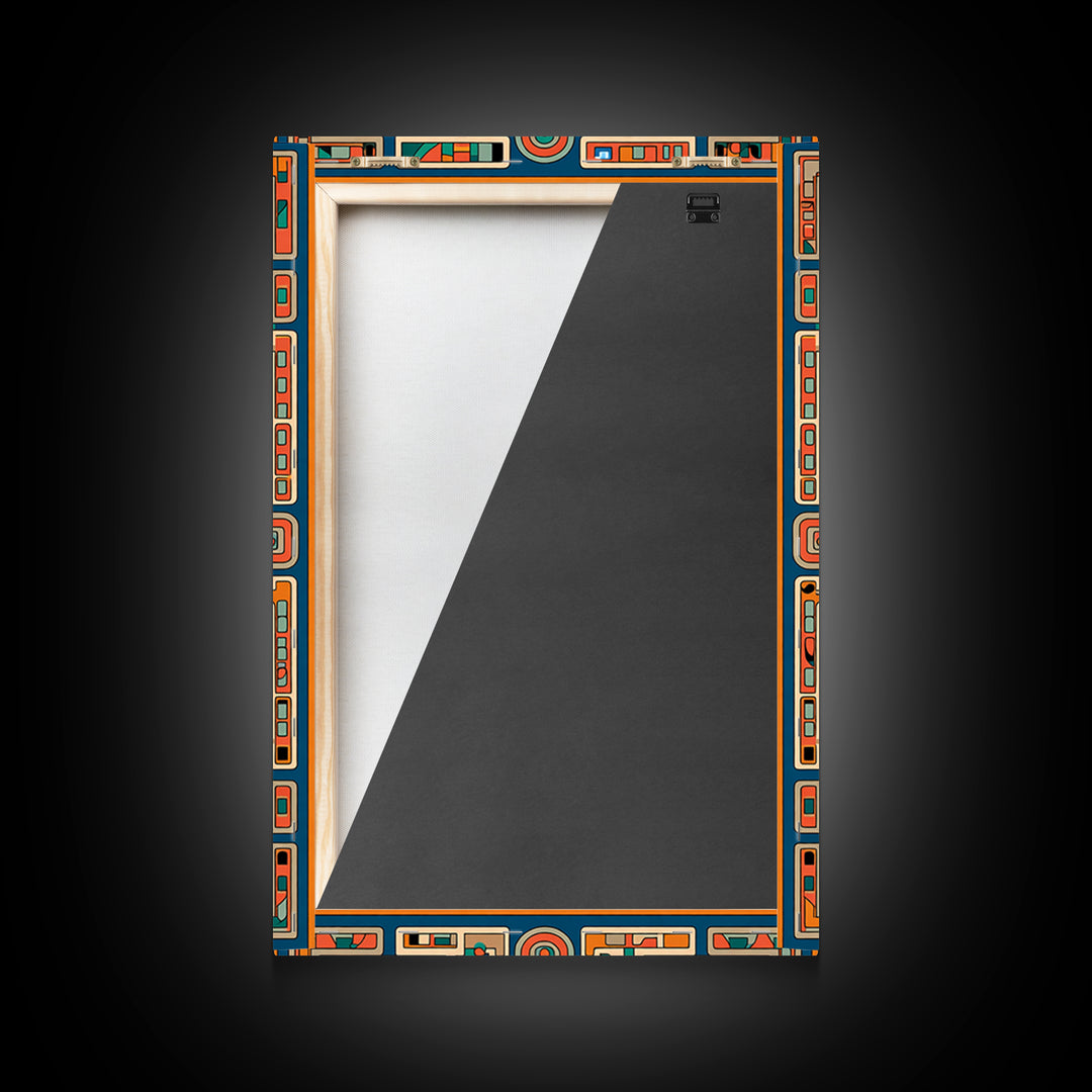 Teal Orange Geometric Maze Glyph Wall Art, African Abstract Pattern, Tribal Art Print, Afrocentric Decor For Living Room