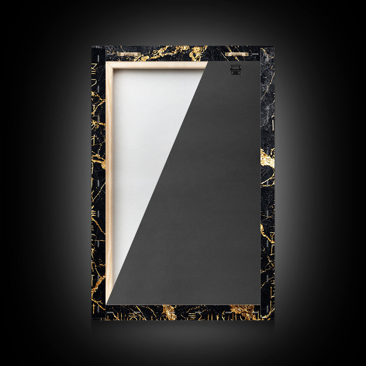 Black Marble Gold Script Wall Art, Ancient African Inspired Symbols, Luxury Abstract Canvas Print, Spiritual Home Decor Gift