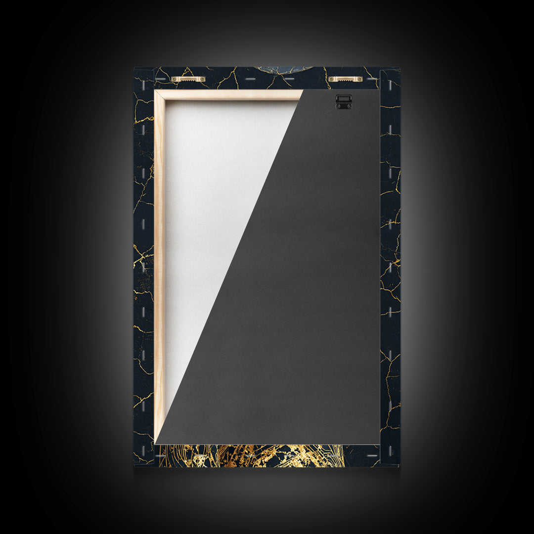 Gold Line Anatomical Figure Wall Art, Abstract Black Art, Luxury Canvas Decor, Modern Minimalist Portrait, Gift For Him Decor