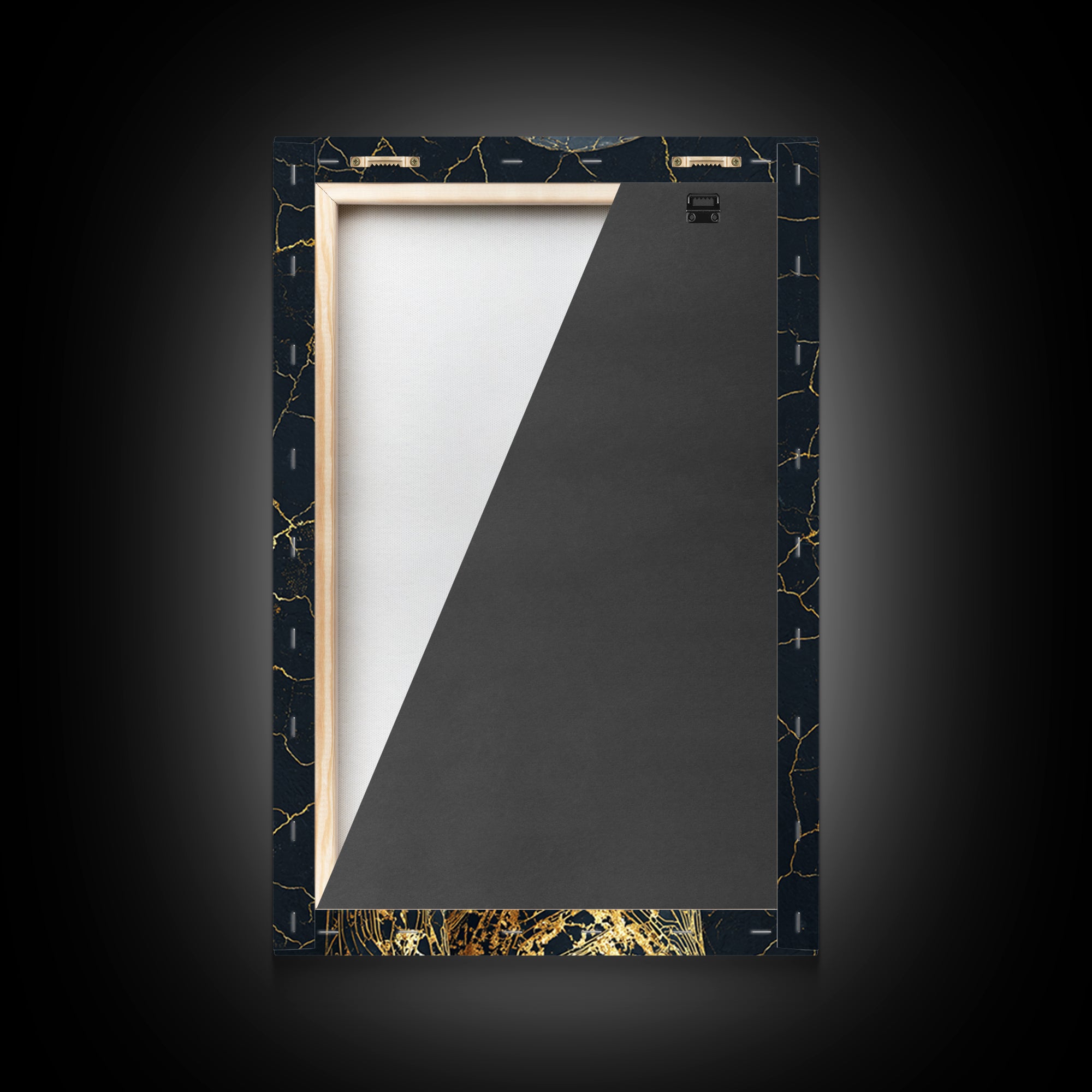 Gold Line Anatomical Figure Wall Art, Abstract Black Art, Luxury Canvas Decor, Modern Minimalist Portrait, Gift For Him Decor