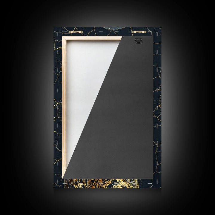 Gold Line Anatomical Figure Wall Art, Abstract Black Art, Luxury Canvas Decor, Modern Minimalist Portrait, Gift For Him Decor