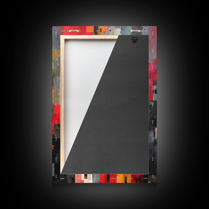 Red Black Abstract City Facades Framed Canvas Print, Modern African Wall Art, Urban Architecture Decor, Bold Home Decor Art