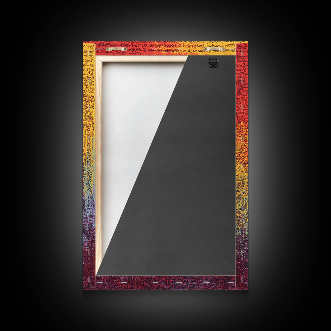 Colorful Gradient Ancient Manuscript Wall Art, Red Yellow Blue Abstract Script, Modern Canvas Print, Vibrant Home Decor Gift