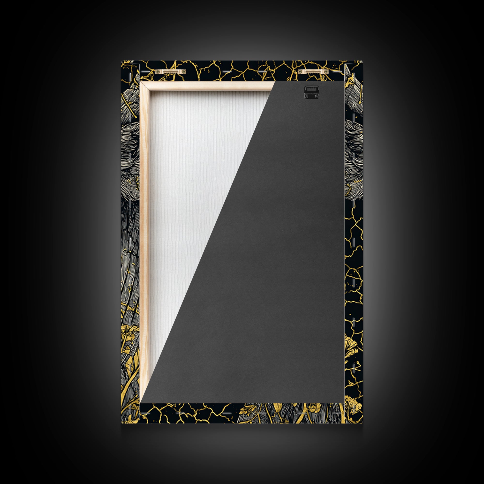 Cracked Gold Bull Portrait With Horns, Framed Canvas Print, Animal Wall Art, Black And Gold Art, Rustic Decor Statement Piece