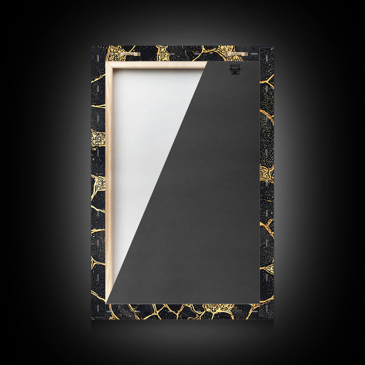 Black Gold Abstract Wall Art, Kintsugi Inspired Pattern Canvas, Luxury Modern Decor, Geometric Texture Print, Stylish Home Gift