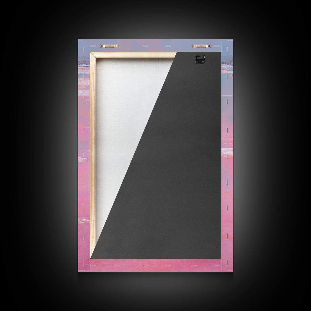 Rose Pink Salt Flats Canoes Canvas Print, African Fishermen Wall Decor, Pastel Safari Art Poster, Unique Home Decor Gift