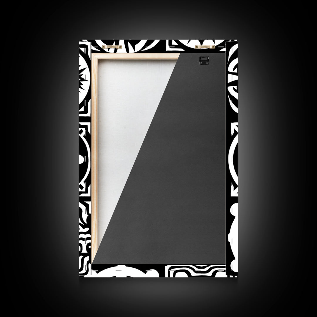Bold Black And White Tribal Pattern Panels Wall Art, Modern Geometric Abstract Print, Minimalist Boho Unique Home Decor Gift