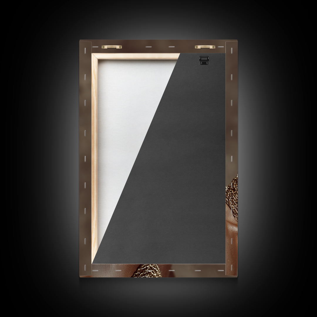 Profile Of Black King In Gold Crown And Chains Wall Art, African American Royal Portrait, Luxury Black Culture Decor Gift