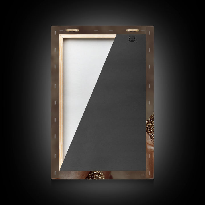 Profile Of Black King In Gold Crown And Chains Wall Art, African American Royal Portrait, Luxury Black Culture Decor Gift