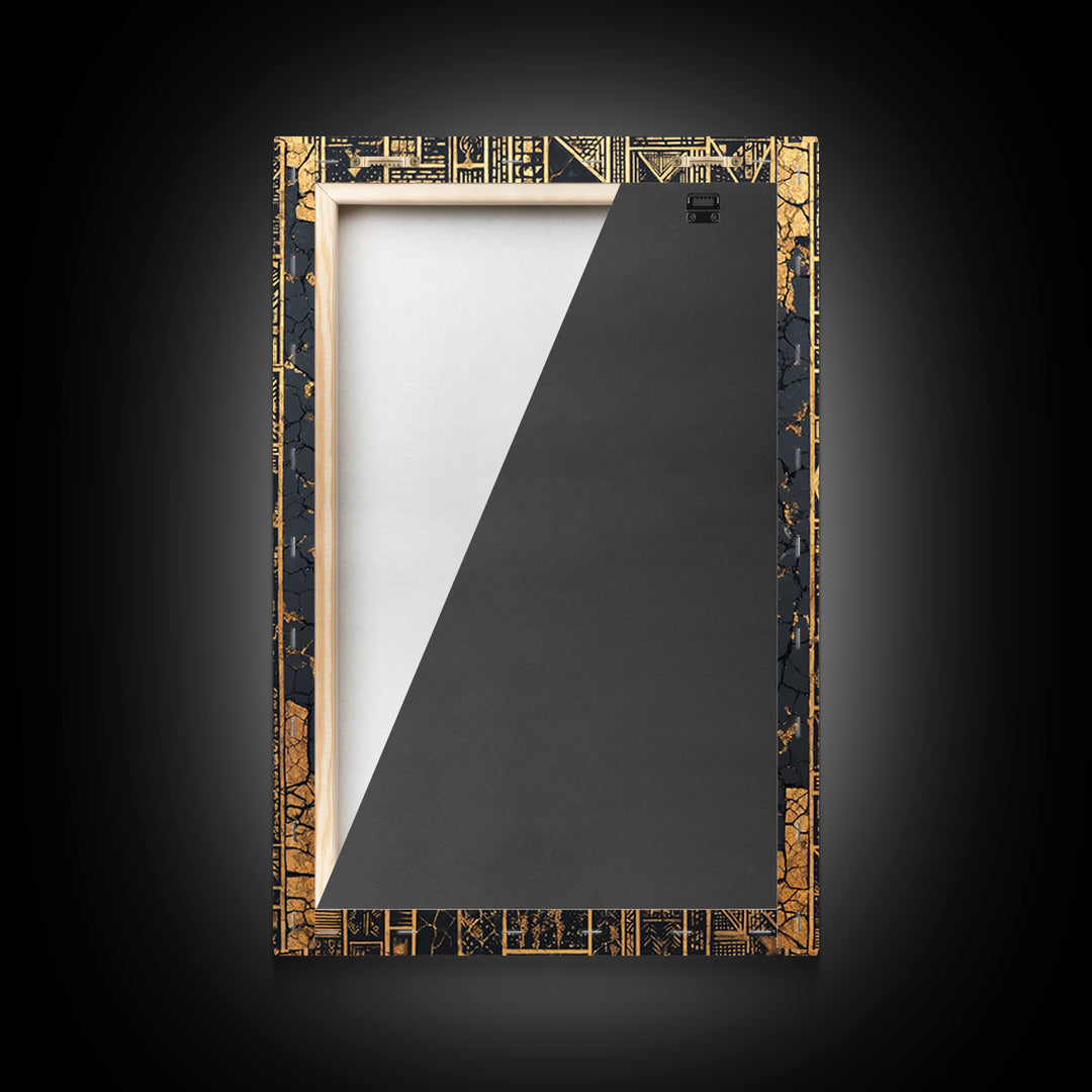 Gold Black Tribal Geometry Canvas Print, African Wall Art, Kuba Pattern Decor, Afrocentric Abstract Home Decor Statement Gift