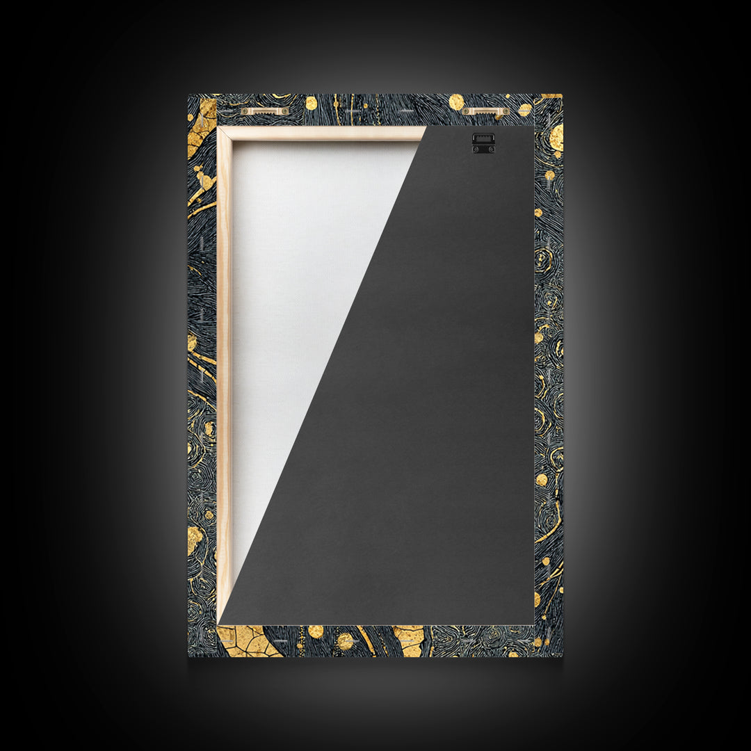 Black And Gold Abstract River Of Stars Statement Wall Art, Luxury Canvas Print, Geometric Decor, Elegant Modern Home Decor Gift