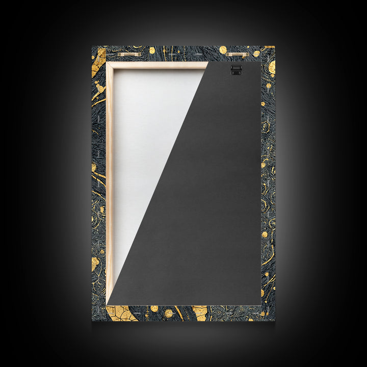 Black And Gold Abstract River Of Stars Statement Wall Art, Luxury Canvas Print, Geometric Decor, Elegant Modern Home Decor Gift