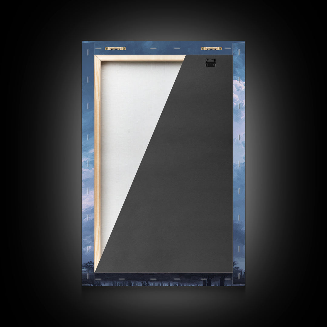 Towering White Storm Clouds Over African Horizon Framed Canvas Print, Dramatic Blue Wall Decor, Spiritual Afrocentric Art