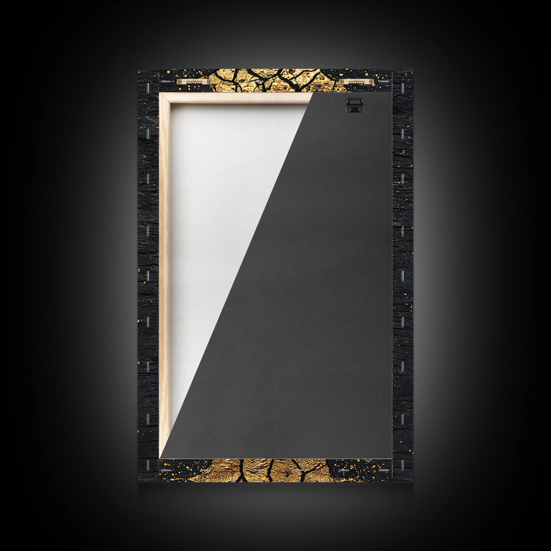 Gold Cracked Earth Africa Inspired Abstract Wall Art, Black And Gold Canvas Decor, Modern Afrocentric Texture, Luxury Gift