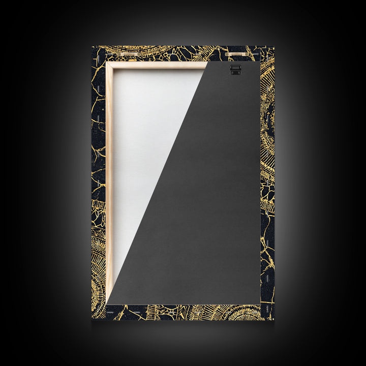 Black And Gold Tribal Mandala Pattern Framed Canvas Print, Geometric African Wall Decor, Abstract Ethnic Art, Luxury Gift