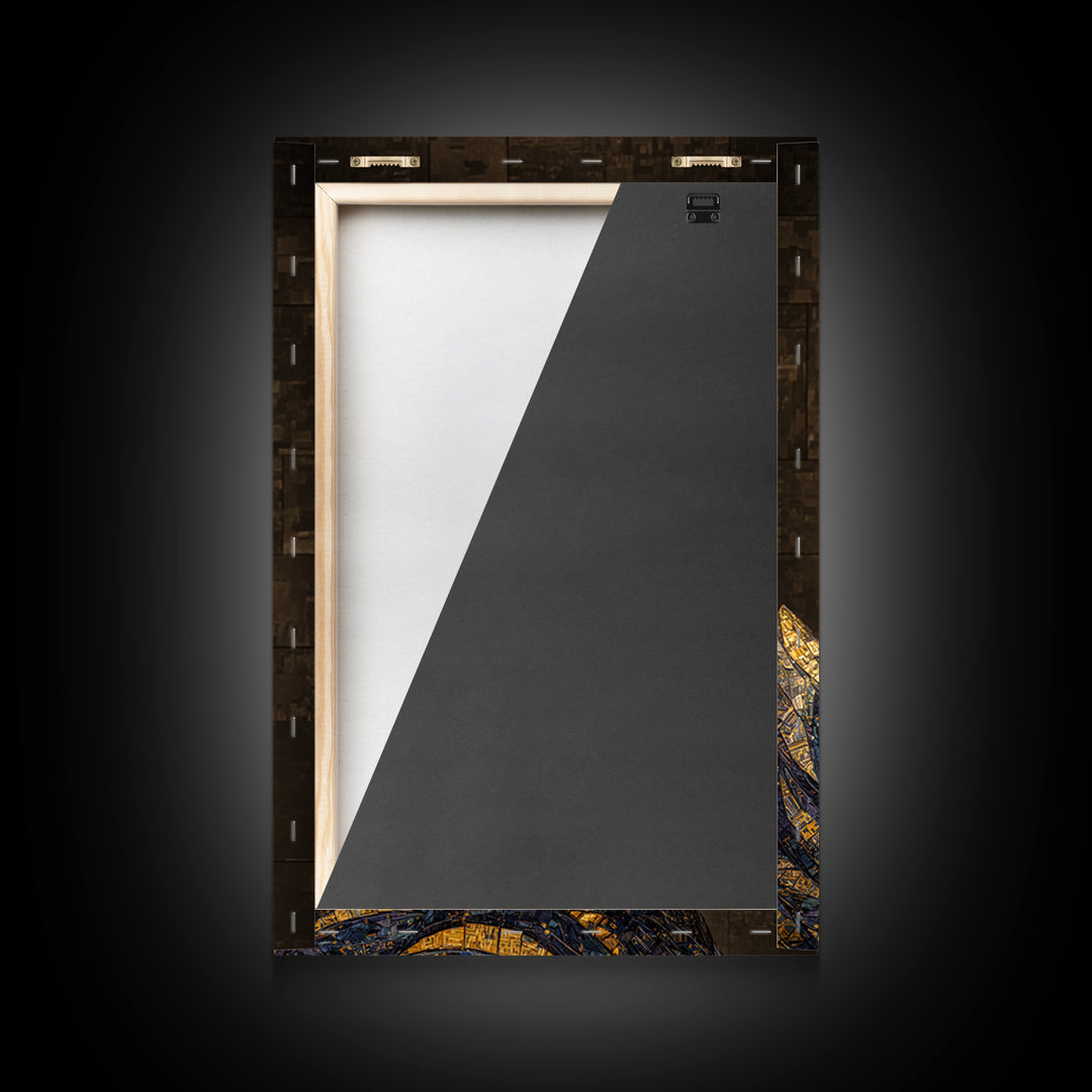 Blue Gold Mosaic Swan Framed Canvas Print, Black And Gold Art, Elegant Wall Decor, Contemporary Canvas, Statement Home Decor