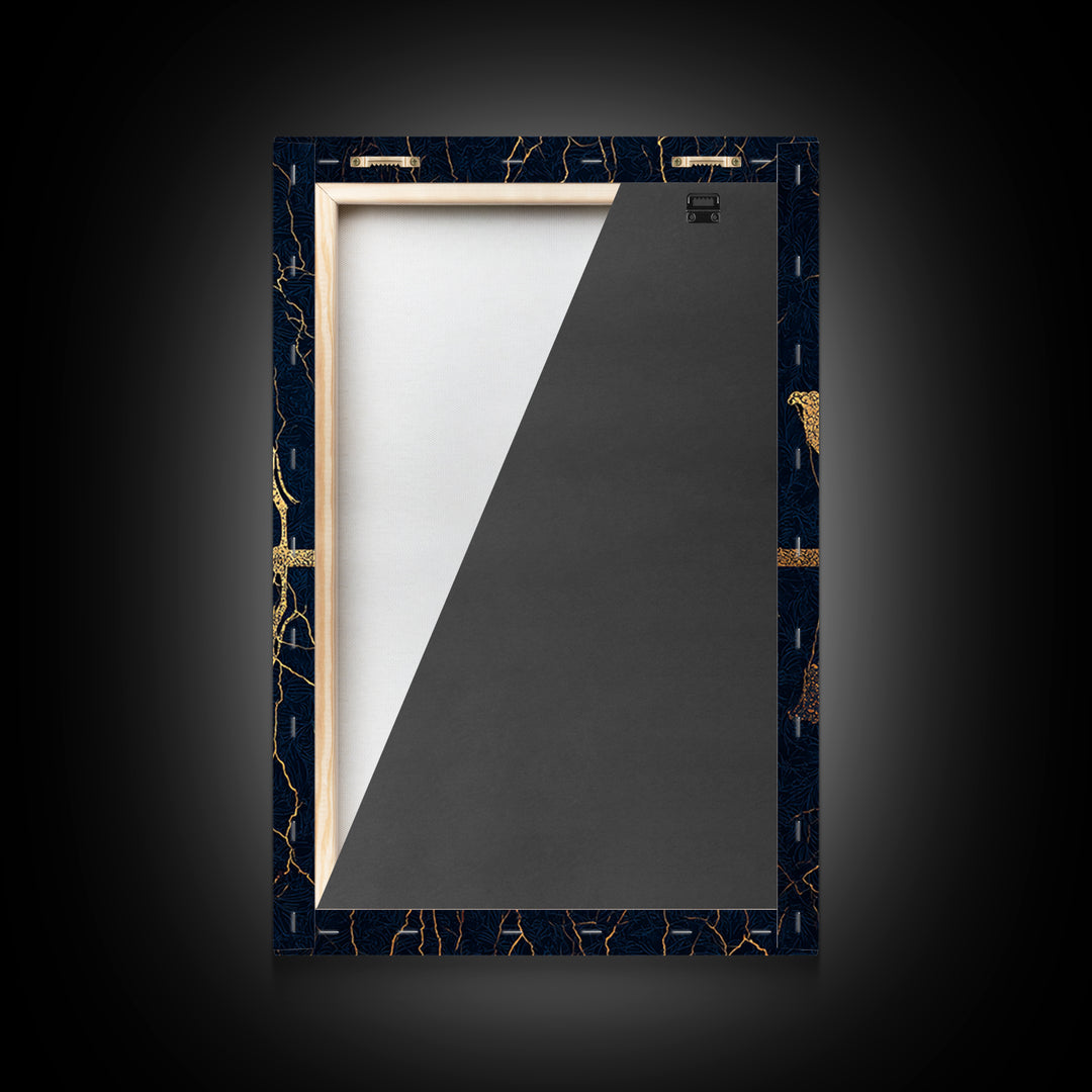Gold Camel Trio Reflection Framed Canvas Print, African Safari Art, Black Gold Wall Decor, Luxury Desert Statement Piece