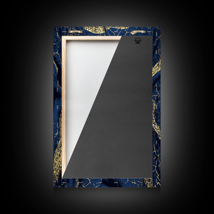 Gold Cracked Indigo Veiled Woman Framed Canvas Print, African Woman Art, Black Goddess Art, Luxury Afrocentric Wall Decor