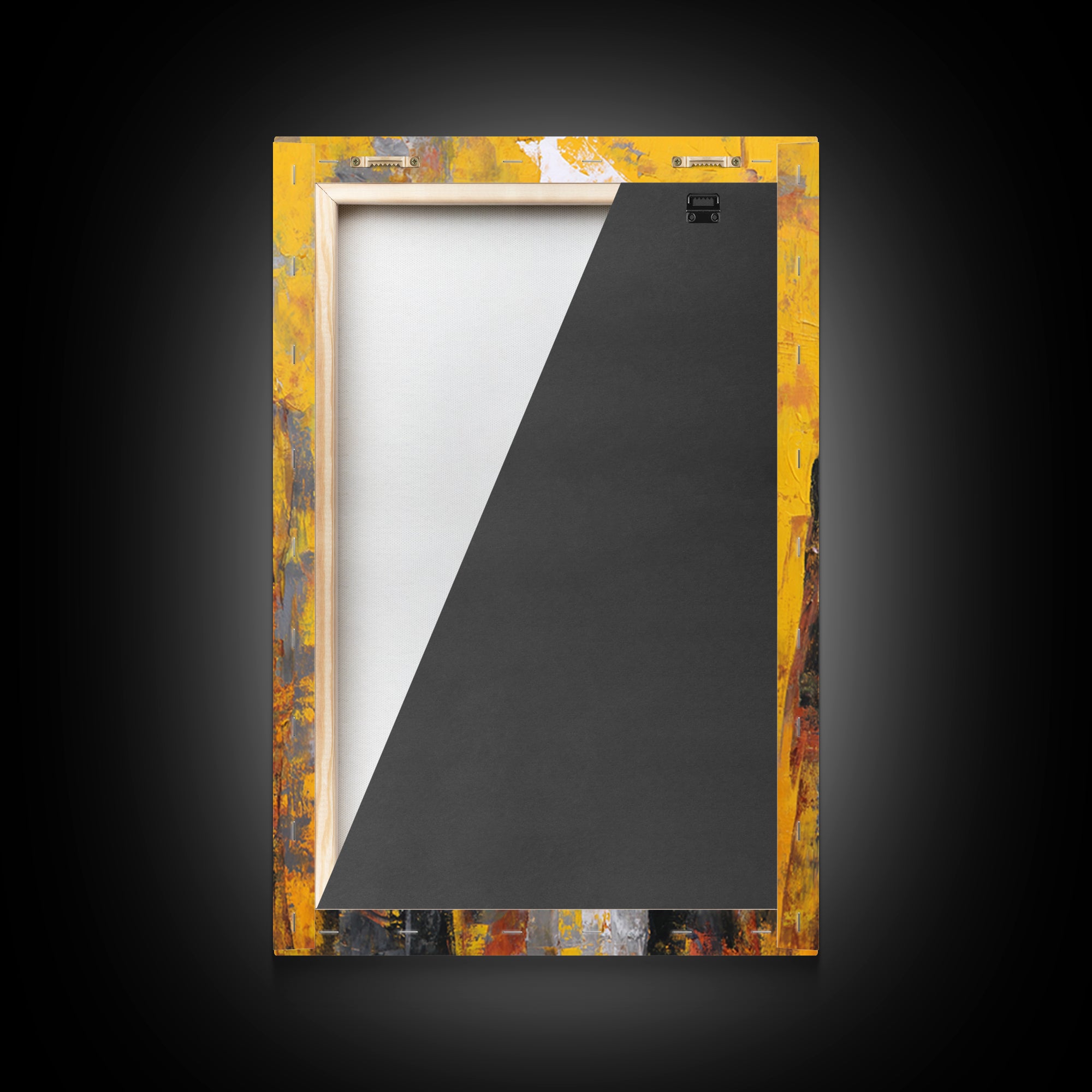 Three Abstract Masked Figures On Yellow Ground, Canvas Print, African Mask Art, Modern Tribal Wall Decor, Bold Portrait Art