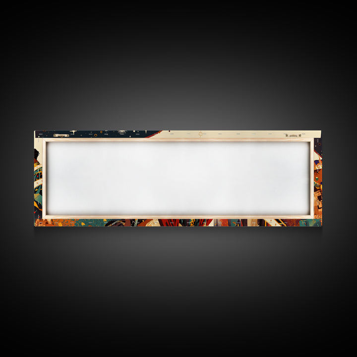 Royal African Celebration Under Stars Wall Art, Afrocentric Crown Ceremony, Black Culture Art, Panoramic Living Room Decor