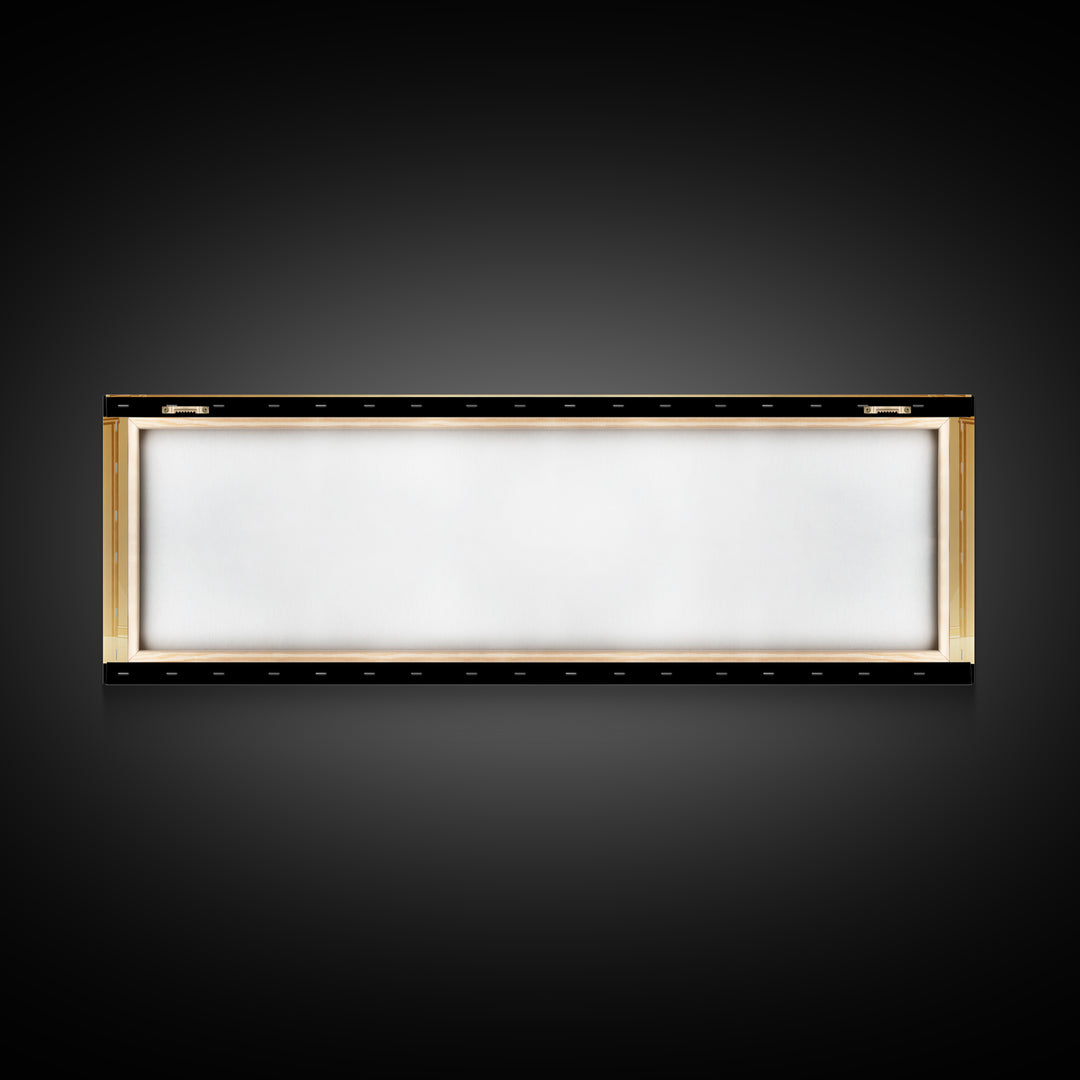 Minimal Golden Throne In Luminous Hall Framed Canvas Print, Minimalist Wall Art, Luxury Art, Elegant Home Decor Gift, Ready To Hang Art
